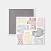 かわいいパステルカラーのラマパズル柄 マグネット (正面/裏面)