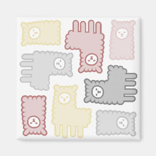 かわいいパステルカラーのラマパズル柄 マグネット