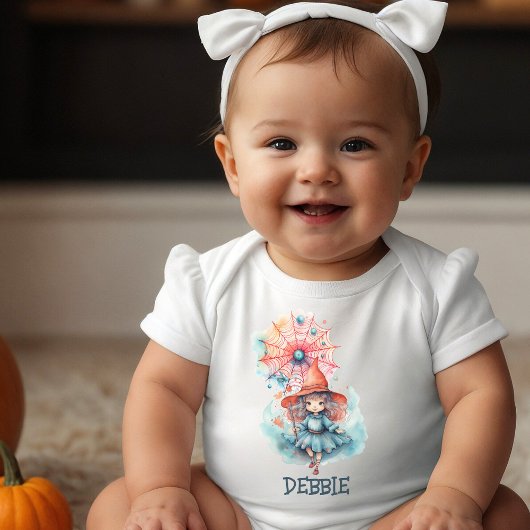 かわいいパステルカラーの乙女チックなピンクの魔女の水彩ハロウィン ベビーボディスーツ