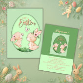 かわいいパステルカラーの偽の切り抜きうさぎのブランチ 招待状