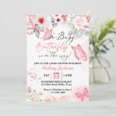 かわいいパステルカラーの女の子蝶のベビーシャワー招待状 招待状 (スタンド正面)
