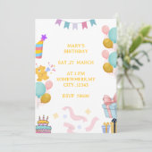 かわいいパステルカラーの子供の誕生日招待状カードです。 招待状 (スタンド正面)