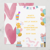 かわいいパステルカラーの子供の誕生日招待状カードです。 招待状 (正面/裏面)