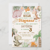 かわいいパステルカラーの子供向け遊び心あふれる恐竜テーマの誕生日 招待状 (正面)