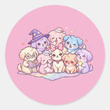 かわいいパステルカラーの子犬の友達ステッカーシート