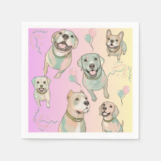 かわいいパステルカラーの子犬パーティーの犬の種類のコックテイルナプキン スタンダードカクテルナプキン
