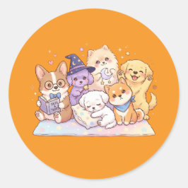かわいいパステルカラーの子犬フレンド ステッカーシート ラウンドシール