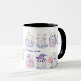 かわいいパステルカラーの幽霊 ハロウィン 猫 魔女 コーヒーマグ マグカップ