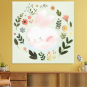 かわいいパステルカラーの春のうさぎ花輪の幼児部屋アート キャンバスプリント (インサイチュ (リビング))