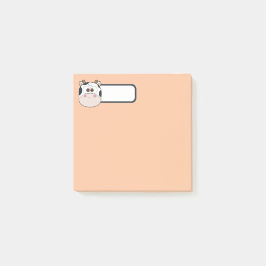 かわいいパステルカラーの牛の付箋　名前入り ポストイット (正面)