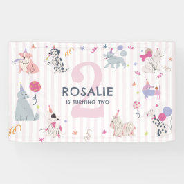 かわいいパステルカラーの犬のガールズパーティー 誕生日 横断幕