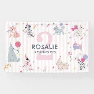 かわいいパステルカラーの犬のガールズパーティー 誕生日 横断幕