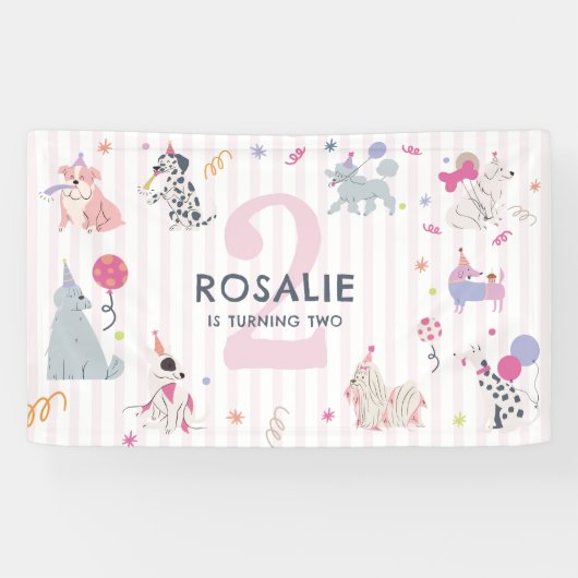かわいいパステルカラーの犬のガールズパーティー 誕生日 横断幕 (横)