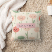 かわいいパステルカラーの笑顔のお花デザイングッズ（名入れ可能） クッション (ブランケット)