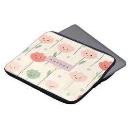 かわいいパステルカラーの笑顔のお花デザイングッズ（名入れ可能） ラップトップスリーブ
