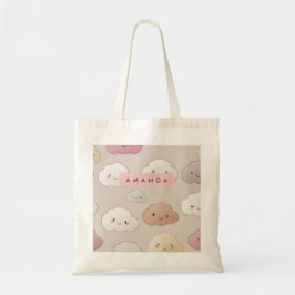 かわいいパステルカラーの笑顔の雲のカスタムデザイン トートバッグ