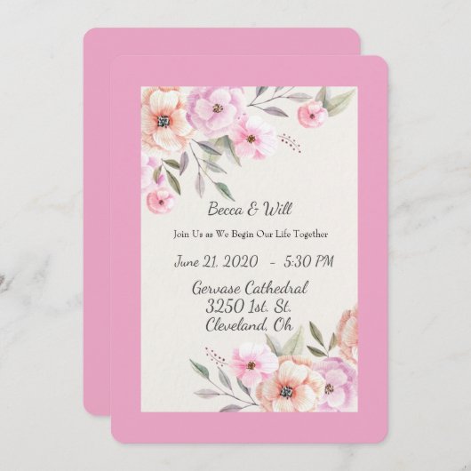 かわいいパステルカラーの花びら 招待状 (正面/裏面)