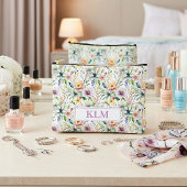 かわいいパステルカラーの花柄のモノグラム アクセサリーポーチ