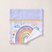かわいいパステルカラーの虹のオリジナル バスタオルセット (ウォッシュタオル)