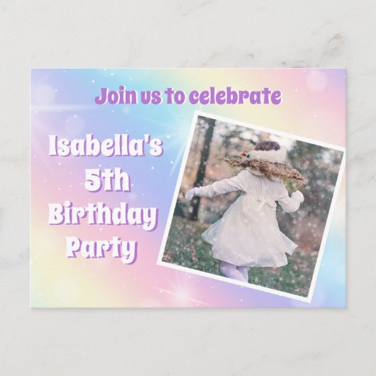 かわいいパステルカラーの虹のスパークル子供の誕生日パーティー ポストカード (正面)