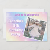 かわいいパステルカラーの虹の輝き子供の誕生日パーティー 招待状 (正面)