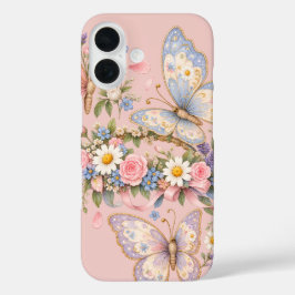 かわいいパステルカラーの蝶々アート iPhone 16ケース