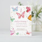 かわいいパステルカラーの蝶のベビー誕生日パーティー 招待状 (スタンド正面)