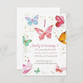 かわいいパステルカラーの蝶のベビー誕生日パーティー 招待状 (正面/裏面)