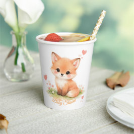 かわいいパステルカラーの赤ちゃんギツネの花柄の水彩ベビーシャワー 紙コップ