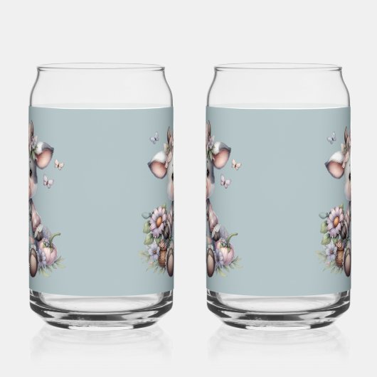 かわいいパステルカラーの赤ちゃん牛が花のオーバーオールを着ている ガラス缶 (左)