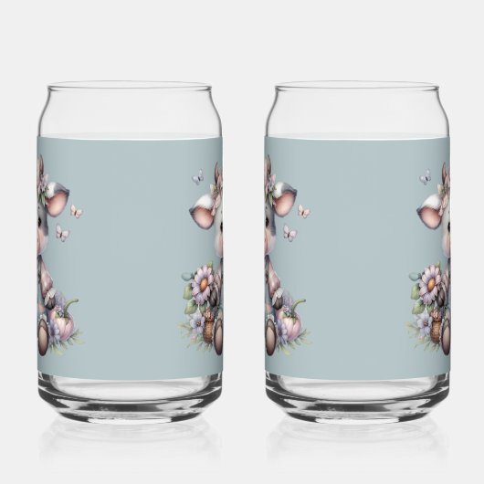 かわいいパステルカラーの赤ちゃん牛が花のオーバーオールを着ている ガラス缶 (右)