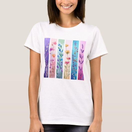 かわいいパステルカラーの野の花ブラシストローク Tシャツ (正面)