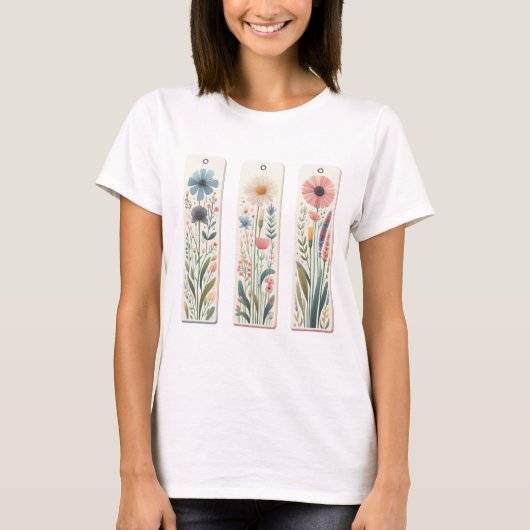 かわいいパステルカラーの野の花ブラシストローク Tシャツ (正面)