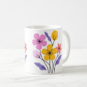 かわいいパステルカラーの野の花ブーケ 陶器コーヒーマグ コーヒーマグカップ (正面右)