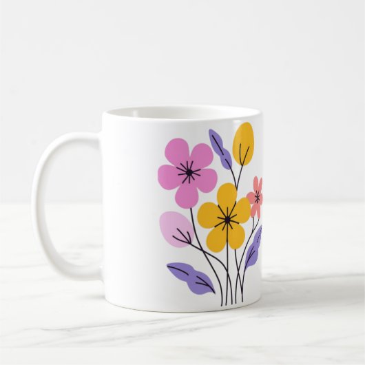 かわいいパステルカラーの野の花ブーケ 陶器コーヒーマグ コーヒーマグカップ (左)