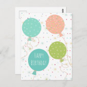 かわいいパステルカラーの風船 お誕生日おめでとう  ポストカード (正面/裏面)