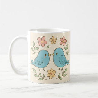 かわいいパステルカラーの鳥のプリントマグカップ コーヒーマグカップ