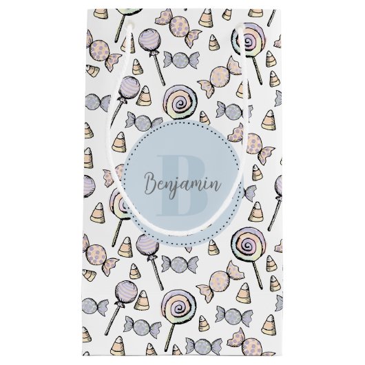 かわいいパステルカラーキャンディテーマモノグラムと名前 スモールペーパーバッグ (正面)