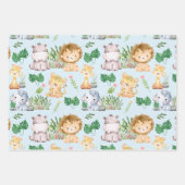 かわいいパステルカラーサファリジャングルアニマル ラッピングペーパーシート (正面)