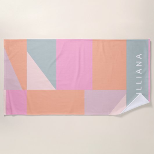 かわいいパステルカラーブロックジオメトリックパーソナライズされたス ビーチタオル (正面)
