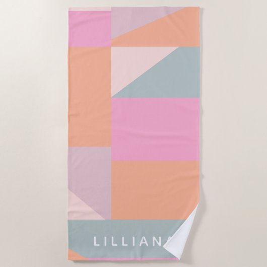 かわいいパステルカラーブロックジオメトリックパーソナライズされたス ビーチタオル (正面)