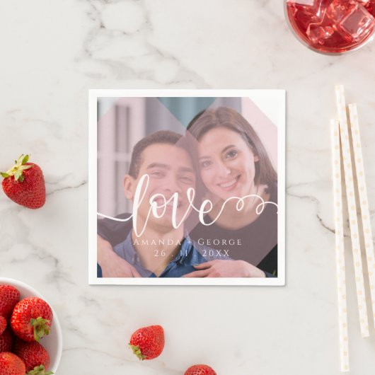 かわいいパステルカラーラブフォトウェディングパーティー スタンダードカクテルナプキン (インサイチュ)