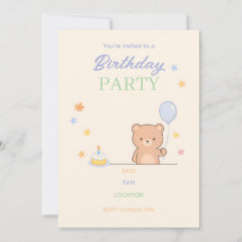 かわいいパステルキッズ誕生日パーティーの招待状 | ミニマル 招待状