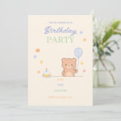 かわいいパステルキッズ誕生日パーティーの招待状 | ミニマル 招待状 (スタンド正面)