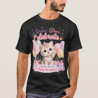 かわいいパステルキティの誕生日お祝いデザイン Tシャツ
