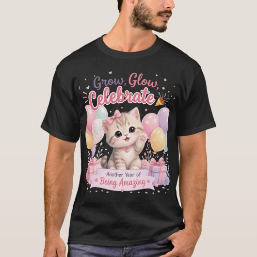 かわいいパステルキティの誕生日お祝いデザイン Tシャツ (正面)