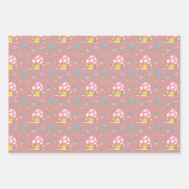 かわいいパステルキノコ ラッピングペーパーシート