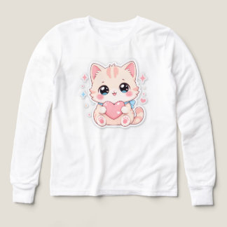 かわいいパステルキャットハートのかわいいガールズTシャツ