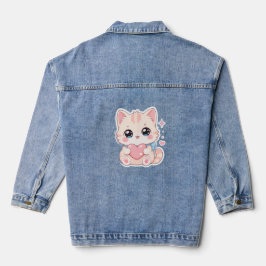 かわいいパステルキャットハートのかわいい女性用ジャケット デニムジャケット