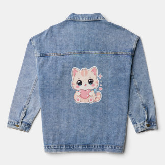 かわいいパステルキャットハートのかわいい女性用ジャケット デニムジャケット